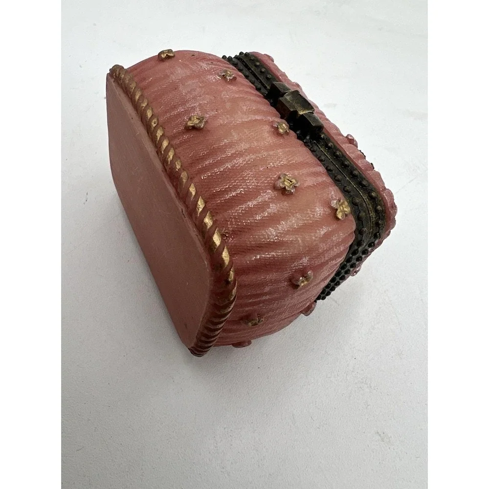 Pink Floral Decorative Trinket Box with Hinged Lid Collectible